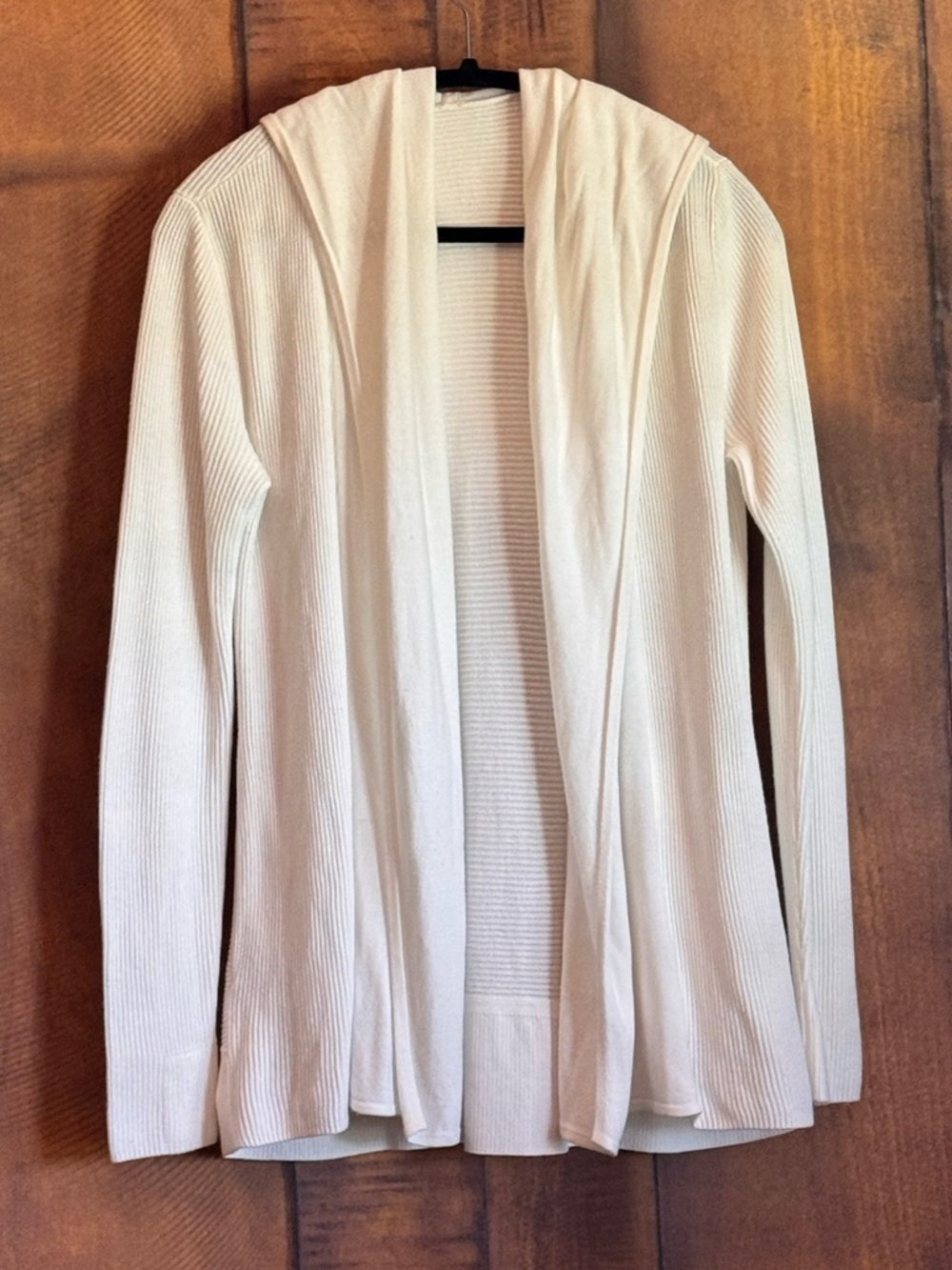 Lululemon Hooded Wrap Cardigan White Ribbed Open Front Lightweight Sweater